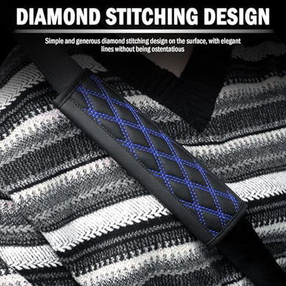 2PCS Diamond-Shaped Stitching Car Seatbelt Covers,Stylish Car Seatbelt Cushion Relieves Shoulder and Neck Fatigue as Cars Decorations,Leather Cars Seat Belt Cover Pad (Blue) - color: Blue