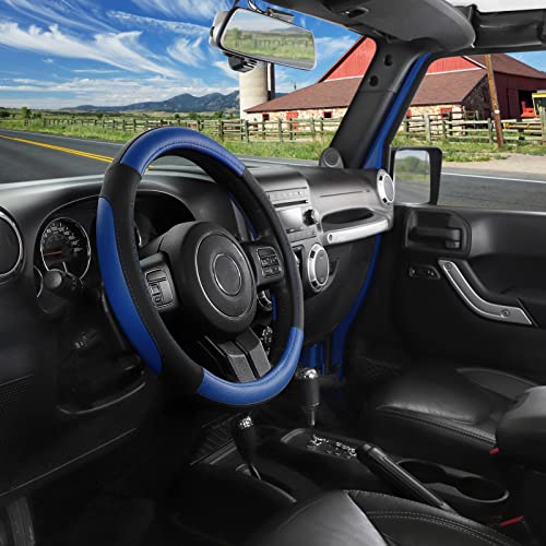 SEG Direct Car Steering Wheel Cover for F-150 Tundra Range Rover 15.5-16 inch, Black and Blue Microfiber Leather - color: Black and Blue, size: Large size[15 1/2''-16'']