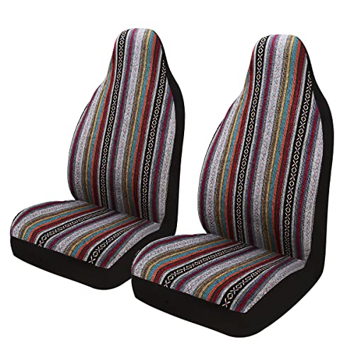 Baja Saddle Blanket Car Seat Covers 2PCS Front, Breathable and Washable Striped Woven Automotive Vehicle Seat Cover, Universal Seat Cover for Sedan, SUV, Truck, Airbag Compatible - color: High Back Baja Inca, size: Front