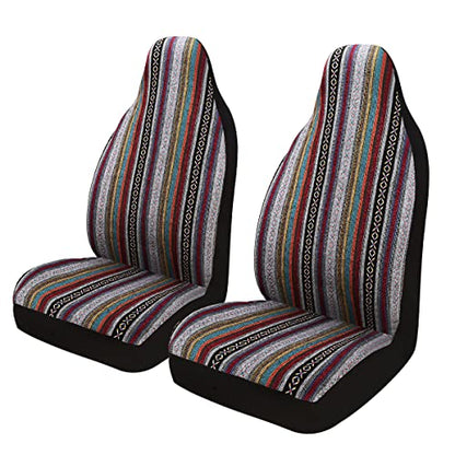 Baja Saddle Blanket Car Seat Covers 2PCS Front, Breathable and Washable Striped Woven Automotive Vehicle Seat Cover, Universal Seat Cover for Sedan, SUV, Truck, Airbag Compatible - color: High Back Baja Inca, size: Front