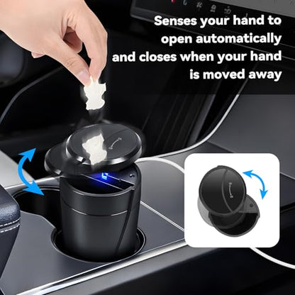 Touch-Free Car Trash Can with Motion Automatic Sensor Lid Plug-in, Car Trash Bin Garbage Can Leak-Proof with Storage Bags, Black