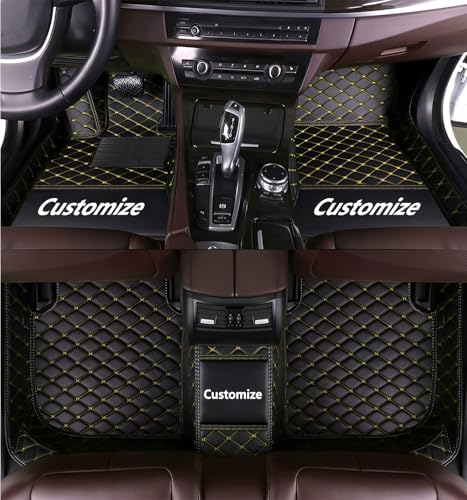 Custom Floor Mats for Cars,All-Weather car Floor MATS-Suitable for 99% of car Models,Luxury Full Coverage All Car Floor Mats,Anti-Slip Leather Car Mat Set (Black Color, Yellow line) - color: Black color, yellow line