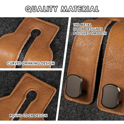KINIVA Car Seat Headrest Storage Hooks, Set of 2, Suede PU Leather, Double Hooks (06-Brown) - color: 06-Brown