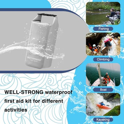 Boat First Aid Kit Waterproof, WELL-STRONG Marine Emergency Kit with Roll Top Dry Bag for Boating Fishing Kayaking – Water-Resistant Contents for Camping & Beach（Light Grey） - color: Ws011-lightgrey