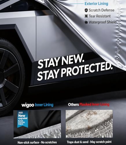 Wigoo Tesla Cybertruck Car Cover Accessories 2024-2026, Custom Fit Waterproof All Weather Outdoor Truck Cover, Windproof UV Rain Snow Dust Protection, Breathable Design, Paint-Safe Lining, Door Zipper - size: for Cybertruck (2024-2026)