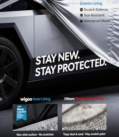 Wigoo Tesla Cybertruck Car Cover Accessories 2024-2026, Custom Fit Waterproof All Weather Outdoor Truck Cover, Windproof UV Rain Snow Dust Protection, Breathable Design, Paint-Safe Lining, Door Zipper - size: for Cybertruck (2024-2026)