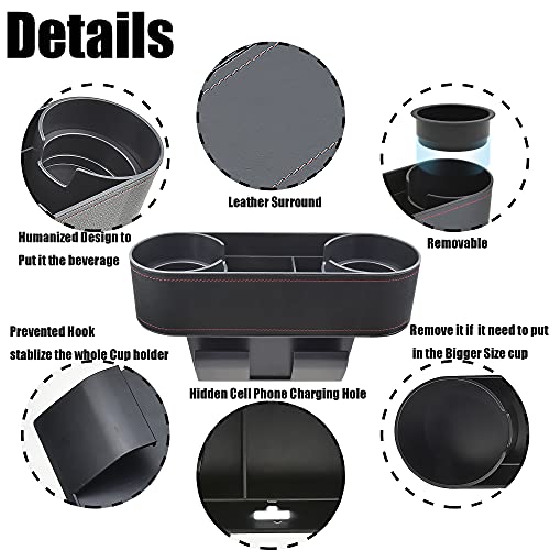 Iokone Coin Side Pocket Console Side Pocket Leather Cover Car Cup Holder Auto Front Seat Organizer Cell Mobile Phone Holder (Slim-Black) - color: Slim-Black