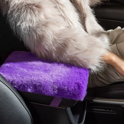 SEG Direct Auto Center Console Cover, Furry Car Armrest Cover, Soft Fluffy Middle Console Pad, Car Armrest Seat Box Cover for Women Men, Universal Fit for Most Vehicle, SUV, Truck, Car (Purple) - color: Purple