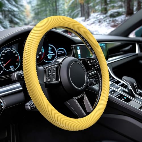 WOCOCN Car Steering Wheel Cover, Thin Anti-Skid Silicone Steering Wheel Cover for Men & Women, Universal Automotive Interior Accessories for Most Cars (Bright Yellow) - color: Bright Yellow