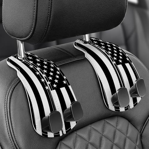 WOCOCN 2 Pack Car Purse Hook for Car Seat Headrest, Double-Sided PrintingPU Leather Purse Holder with Metal Hook, Cute Car Accessories for Women, Men (Car hook - American flag A) - color: Car hook - American flag A