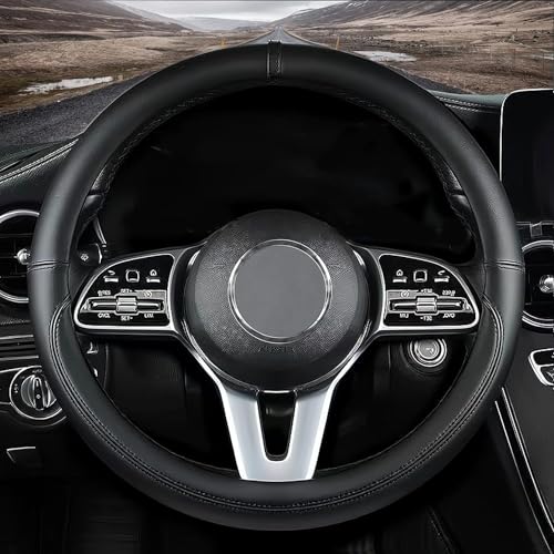 Custom fit for Audi Car Steering Wheel Cover, Nappa Leather Car Steering Wheel Cover Non-Slip Steering Wheel Cove-r, Designed for AUD-i Interior Accessories (Black,for Audi) - color: Black, size: for Audi