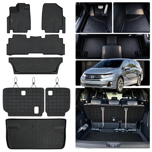 Floor Mats for 2018-2024 2025 2026 Honda Odyssey, TPE All Weather Protection 3 Row Floor Liners & Trunk Mat with Baskrest Mat for Honda Odyssey Accessories - size: 2018-2026 Honda Odyssey Full Mats