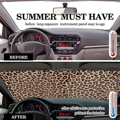 Windshield Sun Shade Foldable Car Front Window Covers for Car Accessories Sun Heat UV Rays Visor Protector Protection for Universal Cars SUV Truck(Nice Leopard) - style: Nice Leopard
