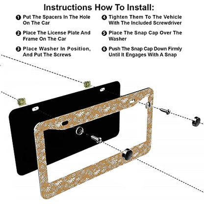 2Pcs Boho Pattern License Plate Frames Cover Holders Stainless Steel Boho Pattern License Plate Cover with Screw Caps Cover and Screwdriver Set - 2-Hole for Girl Women (Boho Pattern) - color: Boho Pattern