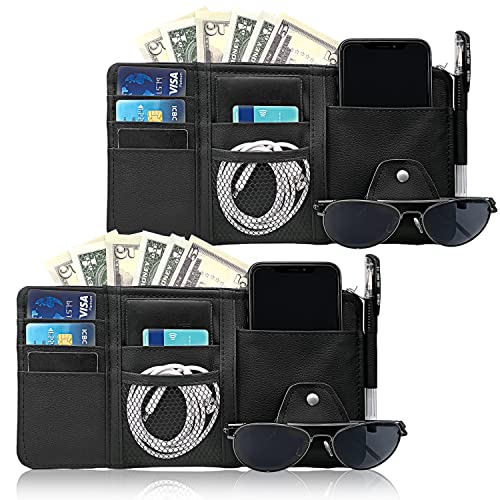 Keedolla 2Pcs Car Sun Visor Organizer, Auto Interior Accessories Pocket Organizer Car Visor Storage Pouch Holder with Zipper Pocket for Sedan, Truck, SUV - Black - color: 2 Pack-Black