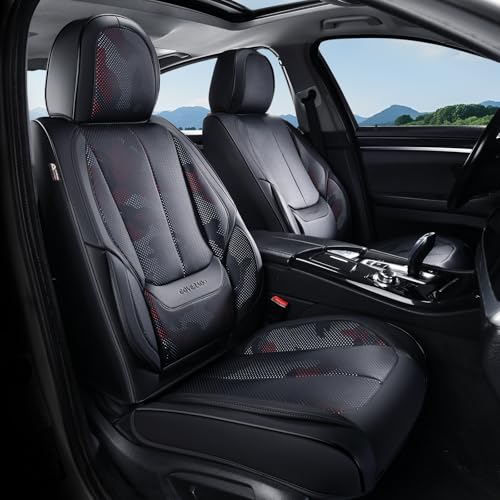 Coverado Seat Covers, Car Seat Covers Front Seats, Leather Seat Covers for Cars, Car Seat Protector Waterproof, Black Car Seat Cushion, Front Carseat Cover Universal Fit for Most Cars Camo - color: Black-Camo, size: Front