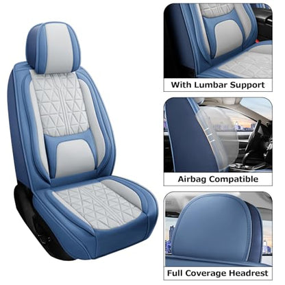 otoez Car Seat Covers Full Set, 5 Pcs Nappa Leather Seat Covers for Cars, Breatheable Automotive Seat Protector Full Coverage Universal Fit for Most Car Sedan SUV Truck Pick-up (Blue & Gray) - color: Blue & Gray