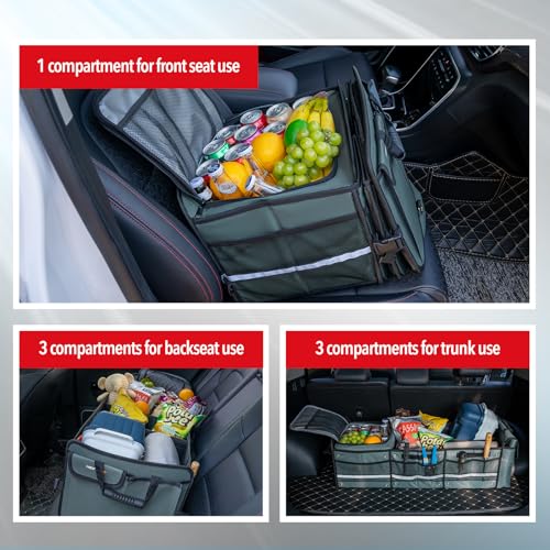 Farasla Waterproof Trunk Organizer with Insulated Leakproof Cooler Bag, Foldable Cover, Adjustable Securing Straps (4-in-1 w/Cooler, Gray) - color: Gray
