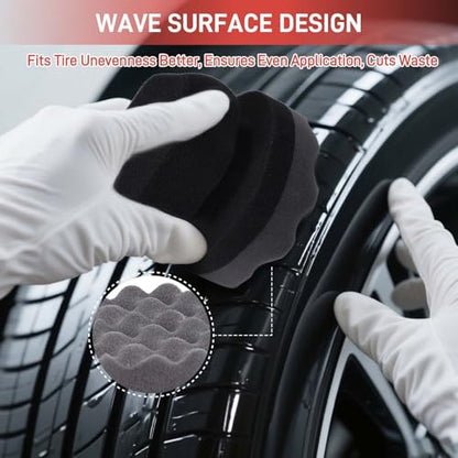 3PCS Tire Shine Applicator Pads, High-Density Wave-Grip Pad for Leather & Tire Care, Auto Detailing Tool, Durable and Reusae Applicator Pad for Auto Polishing, Cleaning, and Waxing