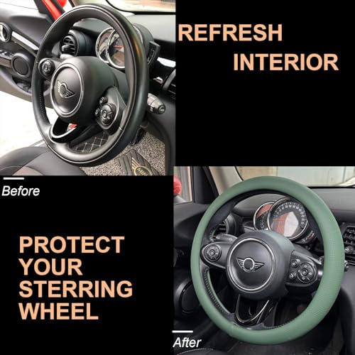 PINCTROT Large Size Nappa Leather Steering Wheel Cover, Slim Fit No Bulk Design, One Piece Leather with Breathable Perforation, Fit Like Gloves, 15.5-15.75 Inch(Nappa Green) - color: 11.Green, size: Large Size[15 1/2''-15 3/4'']