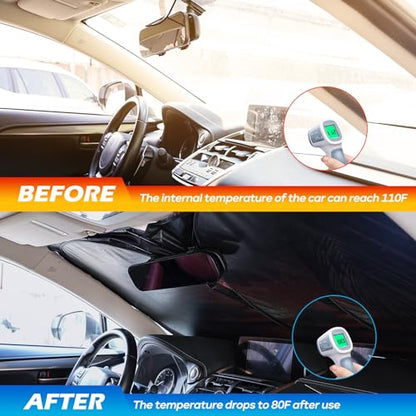 Car Windshield Sun Shade - Reflector Sunshade Offers Ultimate Protection for Car Interior, Cool Reflective Sun Blocker Fits Small Sedans, Mini SUVs - color: Sunrise-Yellow