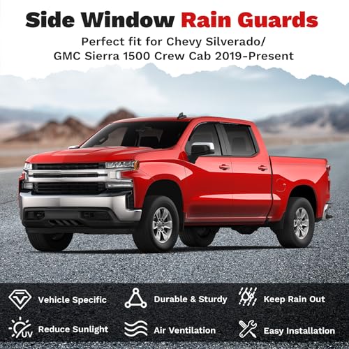 Canvcle Window Visors Rain Guards for Chevrolet Chevy Silverado/GMC Sierra 1500 Crew Cab 2019-2025 2026 Accessories, Outside-Mount Tape-On Side Window Wind Deflectors Vent Visors Shades Rainproof - size: Chevy Silverado/GMC Sierra 1500 2019-Present
