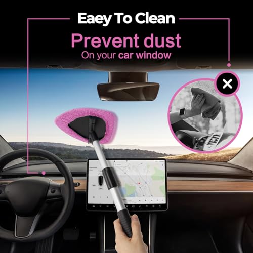 Windshield Cleaner Tool 22.5" L - Car Interior&Exterior Window Cleaning Kit with Extendable Handle&4 Microfiber Pads and Thick Large Wash Sponge, Auto Glass Wiper Brush Kit for Cars Home (7pcs Pink) - color: Pink