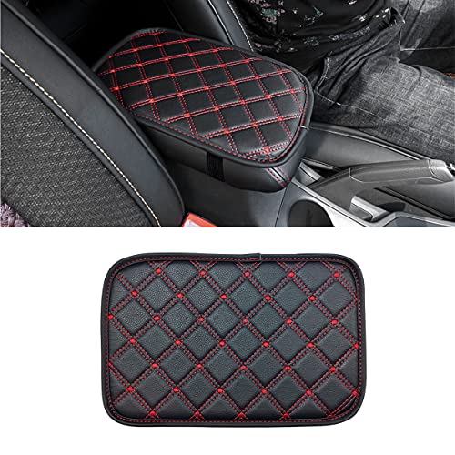 8sanlione Car Leather Center Console Cushion Pad, 11.4"x7.4" Waterproof Armrest Seat Box Cover Fit for Cars, Vehicles, SUVs, Comfort, Car Interior Protection Accessories (Black/Red-2) - color: Black/Red-2