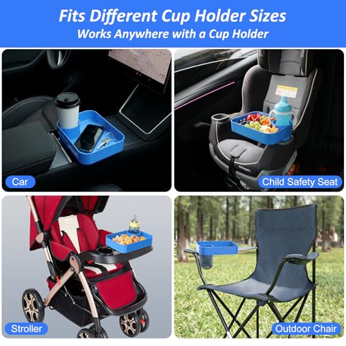 Car Seat Snack Tray for Kids, Mess-Free Square Travel Tray Cup Holder Snack Tray, Durable Car Food Tray for Toddlers, Universal Fit Kids Travel Road Trip Essentials (blue) - color: blue