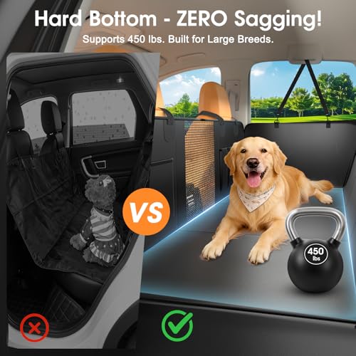 Dog Car Seat Cover for Back Seat, 52"x65" Waterproof Hard-Bottom Hammock with Side Flaps, Heavy-Duty 450lbs, Non-Slip & Scratch-Proof PU Leather Protector for SUV, Truck & Sedan Brown - color: Brown