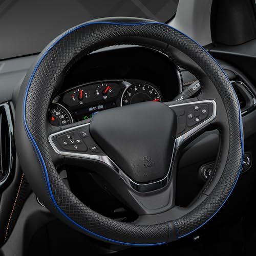 West Llama Microfiber Leather Car Steering Wheel Cover for Chevy Silverado,Tahoe,Equinox,Traverse,Trailblazer,Colorado (Black+Blue Line - Standard Size) - color: ['D-Black+Blue']