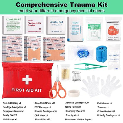 Survival Kit 256 in 1, First Aid Kit Survival Gear Tools Trauma Kit with Molle Pouch for Outdoor, Camping, Hunting, Hiking, Earthquake, Home, Office, Gifts for Men Dad Husband Women - color: Black