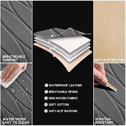 IRONTREE Leather Car Seat Covers Full Set, Waterproof Faux Leather Seat Covers for Cars, Non-Slip Car Interior Covers Universal Fit for Most Cars Sedans Trucks SUVs (Grey, Full Set)