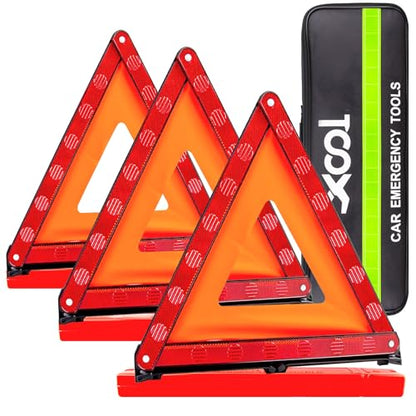 XOOL Warning Triangle, Emergency Warning Triangles for Vehicles, Reflective Triangle, Emergency Warning Reflector Safety Triangle Kit with Carry Case, 3-Pack - color: 3Pack-Warning Triangle Kit
