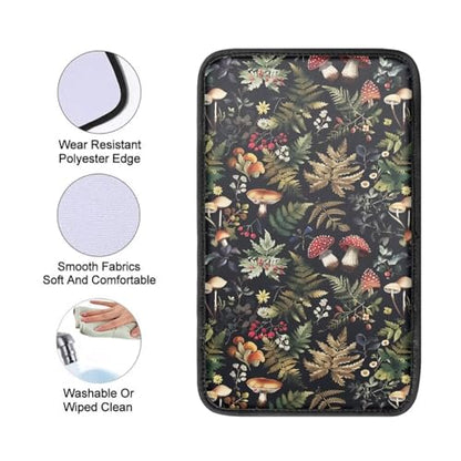 Dreaweet Car Armrest Cover Pad Black Center Console Cover Replacement for Car SUV Truck Sedan,Cute Mushroom Car Accessories for Women Girly - color: Mushroom Leaf