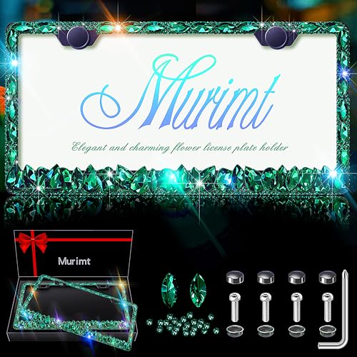 Rhinestone License Plate Frames 2 Pack Sparkly Glitter Bedazzled License Plate Frame Bling License Plate Holder Cover - High End Gift Box Packaging Bling Car Accessories for Women - color: CPJ-03-green-2