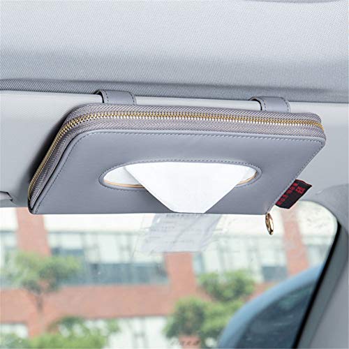 Car Sun Visor Tissue Holder, Napkin Holder, PU Leather Backseat Tissue Case Holder for Car Vehicle with Zipper (Grey) - color: Grey