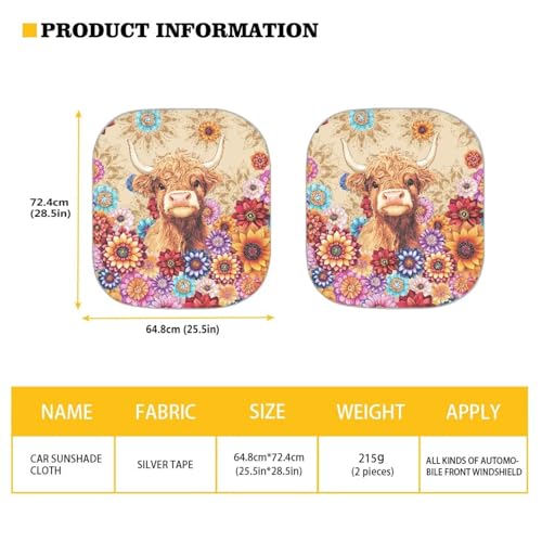 Highland Cow Windshield Sun Shade 2 Piece Mandala Flower Windshield Sunshade Sun Visor Protector Sun Reflector Blocks UV Sun and Keeps Your Vehicle Cool - color: Highland Cow Mandala Flower