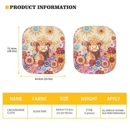 Highland Cow Windshield Sun Shade 2 Piece Mandala Flower Windshield Sunshade Sun Visor Protector Sun Reflector Blocks UV Sun and Keeps Your Vehicle Cool - color: Highland Cow Mandala Flower