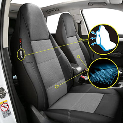 P&J AUTO Leather and Mesh High Back Car Seat Cover Front Pair Integrated Bucket Seat Airbag Compatible (Grey) - color: BK GY1