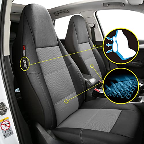 P&J AUTO Leather and Mesh High Back Car Seat Cover Front Pair Integrated Bucket Seat Airbag Compatible (Grey) - color: BK GY1