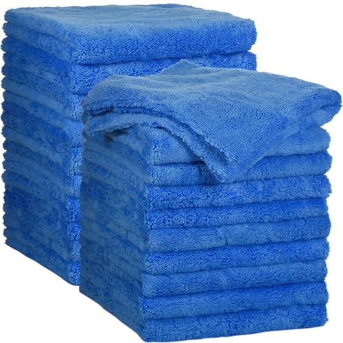 Shimeyao 20 Pcs 16 x 16 Inch Edgeless Microfiber Plush Towels for Cars Detailing Drying Wash Polishing Absorbent Cleaning Cloths, 500 GSM (Dark Blue) - color: Dark Blue, size: 16 x 16 Inch