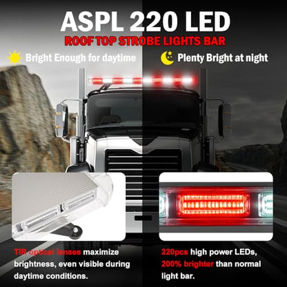 ASPL 46 inch 220 LED Rooftop Low Profile Strobe Light Bar Emergency Warning Beacon Car Hazard Flashing Construction Roof Lights Bars for Trucks Tow Automotive Construction Vehicle (Red/White - color: Red/White
