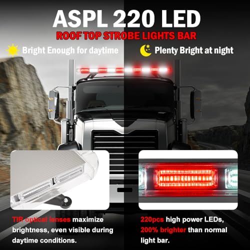 ASPL 46 inch 220 LED Rooftop Low Profile Strobe Light Bar Emergency Warning Beacon Car Hazard Flashing Construction Roof Lights Bars for Trucks Tow Automotive Construction Vehicle (Red/White - color: Red/White
