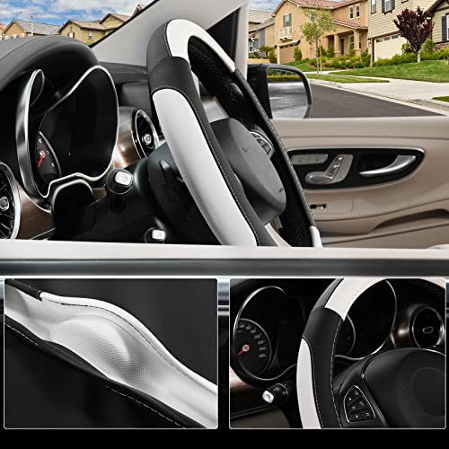 SEG Direct Car Steering Wheel Cover Universal Standard Size 14.5-15 inch, Black and White Microfiber Leather - color: Black and White, size: Standard size[14 1/2''-15'']