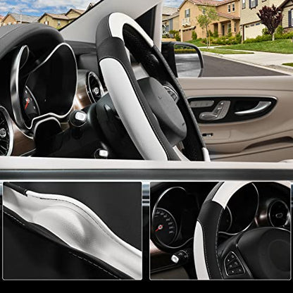 SEG Direct Car Steering Wheel Cover Universal Standard Size 14.5-15 inch, Black and White Microfiber Leather - color: Black and White, size: Standard size[14 1/2''-15'']