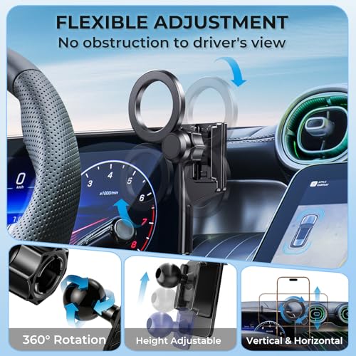 Car Phone Holder for Mercedes Benz GLC 2023-2026 & C-Class 2022-2026 (Only for 12.3-Inch Screen) 360° Rotation Magnetic Cell Phone Mount, Compatible with Magsafe, Does Not Affect Air Vent - style: Fit for 23-26 GLC & 22-26 C-Class, 12.3-Inch