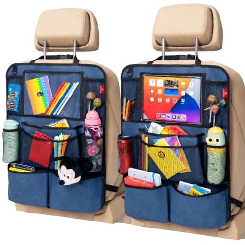 Helteko Backseat Car Organizer, Kick Mats Back Seat Protector with Touch Screen Tablet Holder, Back Seat Organizer for Kids with 9 Storage Pockets, Travel Accessories (2 Pack, Ocean Blue) - color: Ocean Blue