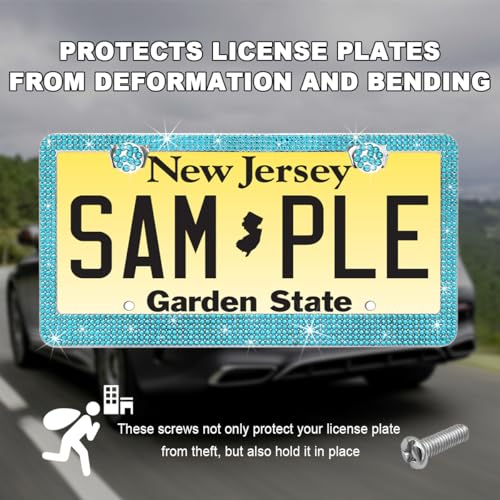 DXNQ Bling License Plate Frame, Sparkly Rhinestone Diamond License Plate Cover with Crystal Screws Caps, Glitter Crystal Stainless Steel License Plate Holder for Women, Car Accessories (Blue) - color: Blue