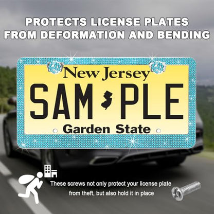 DXNQ Bling License Plate Frame, Sparkly Rhinestone Diamond License Plate Cover with Crystal Screws Caps, Glitter Crystal Stainless Steel License Plate Holder for Women, Car Accessories (Blue) - color: Blue